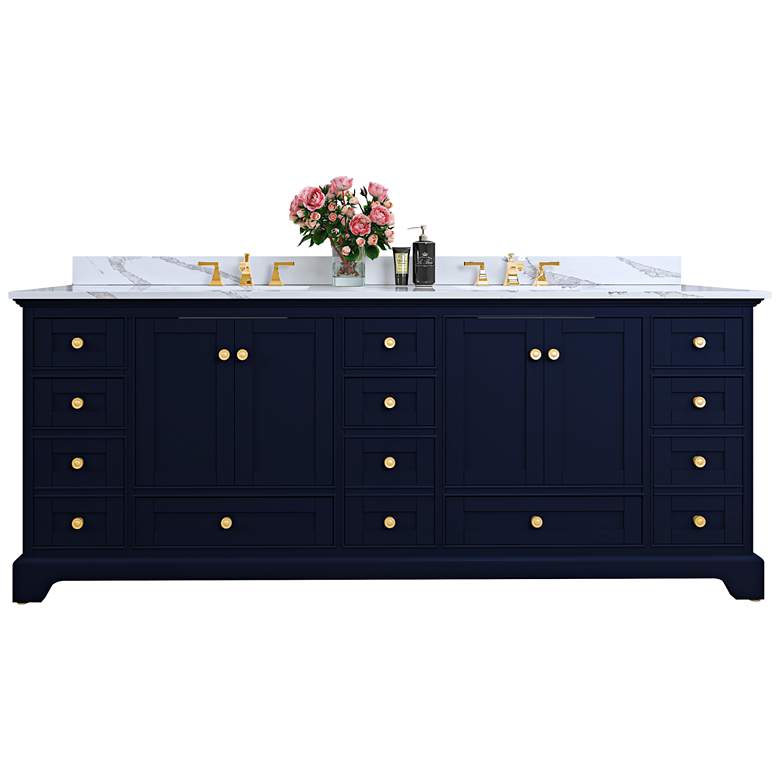 Image 1 Audrey 84"W Double Sink Heritage Blue Vanity Set with Quartz Stone Top