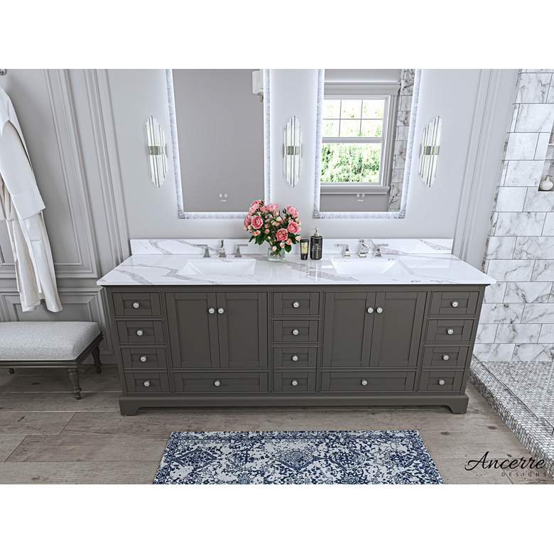 Image 2 Audrey 84"W Sapphire Gray Double Sink Vanity Set with Quartz Stone Top more views