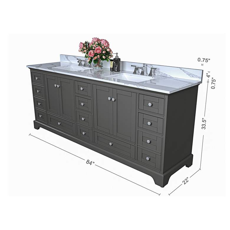 Image 4 Audrey 84"W Sapphire Gray Double Sink Vanity Set with Quartz Stone Top more views