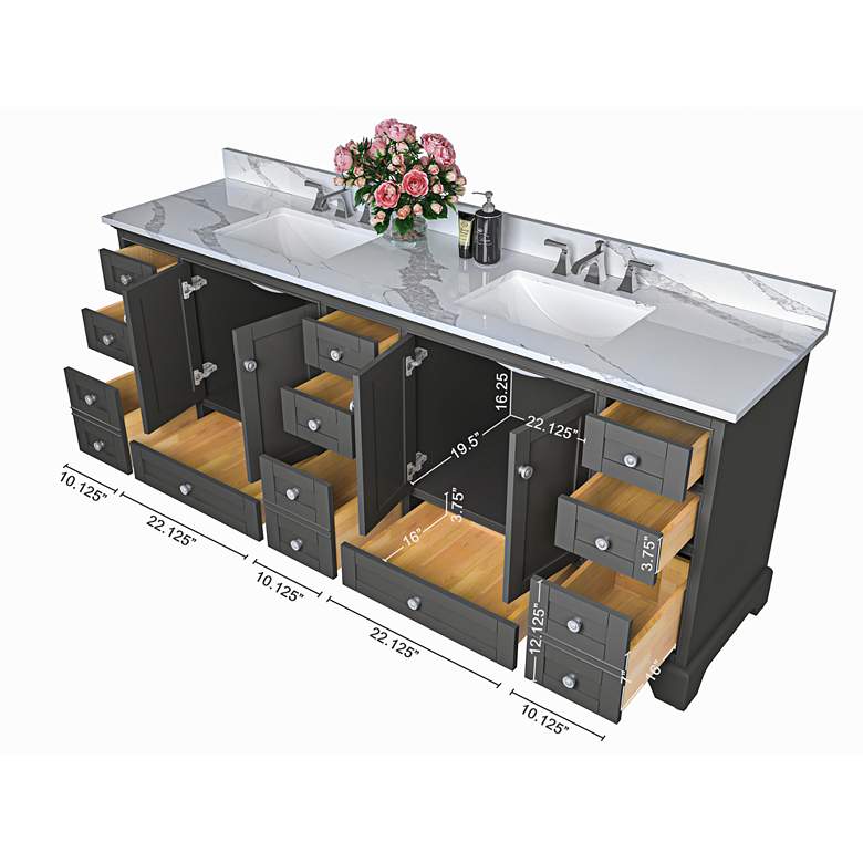Image 5 Audrey 84"W Sapphire Gray Double Sink Vanity Set with Quartz Stone Top more views