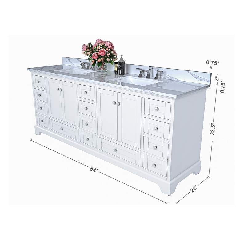 Image 4 Audrey 84"W White Bath Vanity with White Quartz Stone Countertop more views
