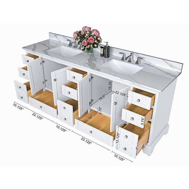 Image 5 Audrey 84"W White Bath Vanity with White Quartz Stone Countertop more views