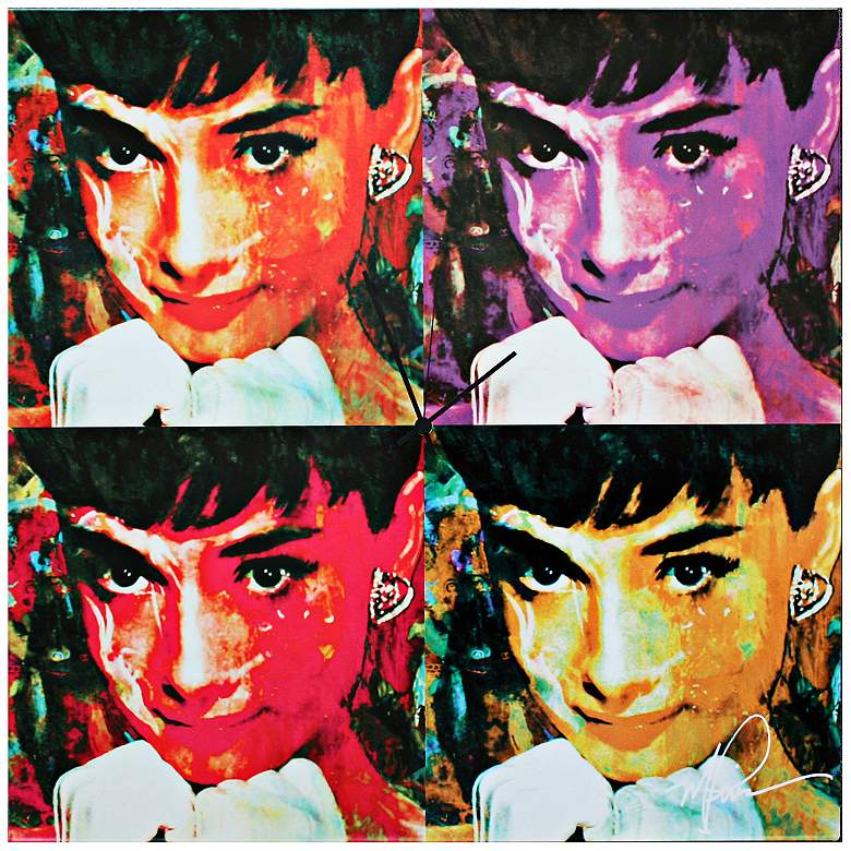 Image 1 Audrey Hepburn Pop 22 inch Square Metal Wall Art Clock