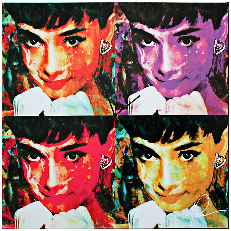 Image 1 Audrey Hepburn Pop 22" Square Metal Wall Art Clock