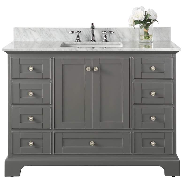 Image 2 Audrey Sapphire Gray 48 inch White Marble Single Sink Vanity more views