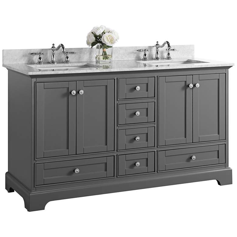 Image 1 Audrey Sapphire Gray 60 inch White Marble Double Sink Vanity