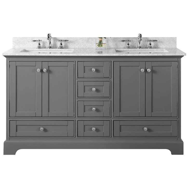 Audrey Sapphire Gray 60&quot; White Marble Double Sink Vanity more views