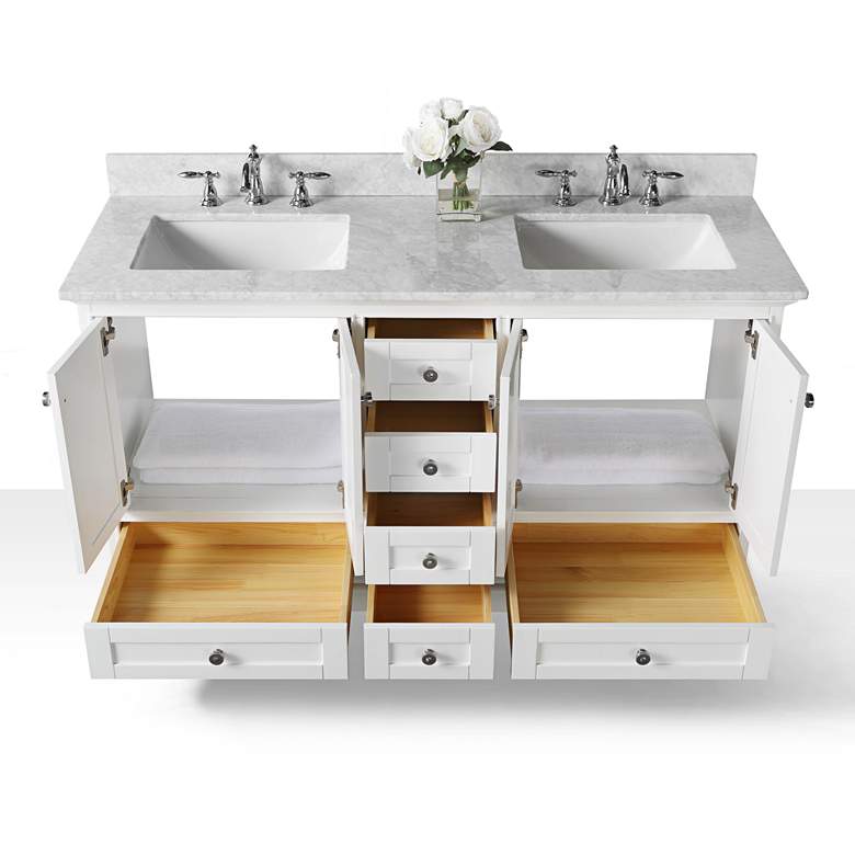 Audrey White 60&quot;W Italian White Marble Double Sink Vanity more views