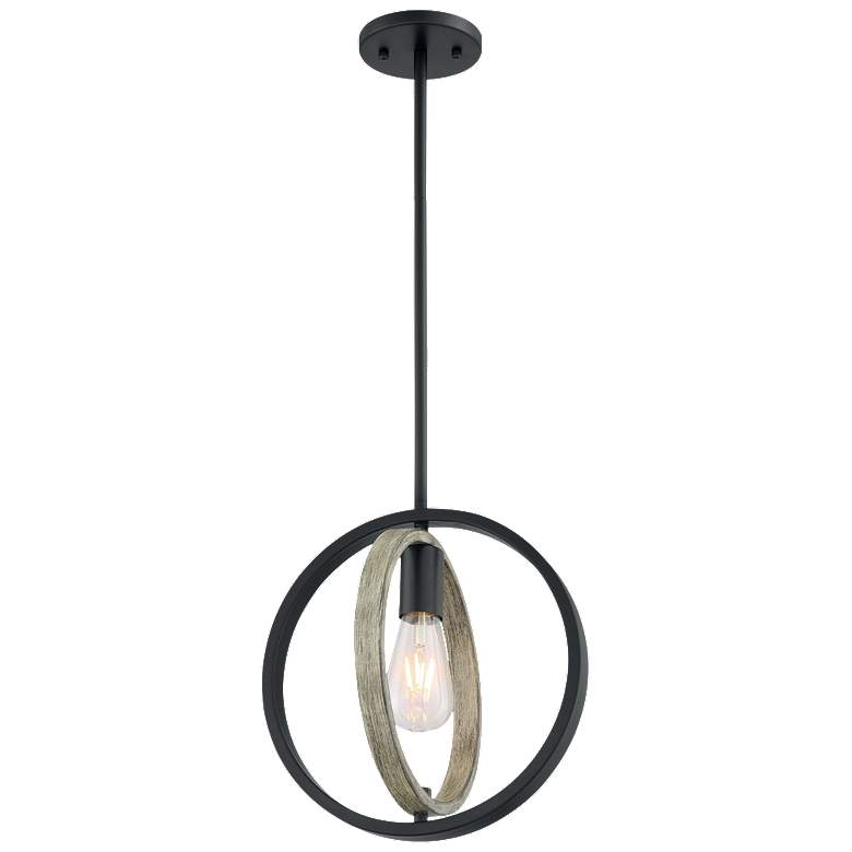 Image 1 Augusta; 1 Light; Mini Pendant Fixture; Black with Gray Wood Finish