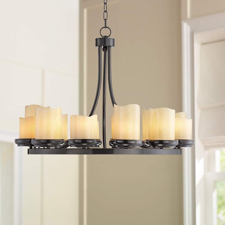 Image 1 Augusta 32 inch Wide Rustic Bronze Faux Candle Chandelier