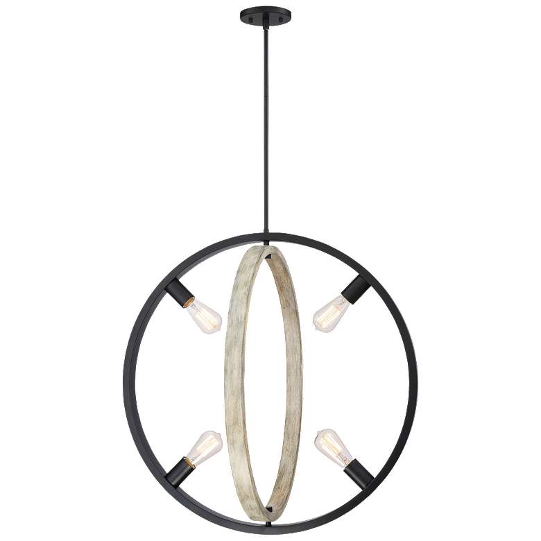 Image 1 Augusta; 4 Light; Pendant Fixture; Black with Gray Wood Finish