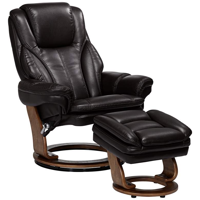 Image 1 Augusta Java Brown Faux Leather Recliner Chair With Ottoman