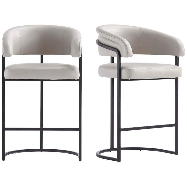 Image 1 Augusta Leatherette Upholstered Counter Stool in Light Grey - Set of 2