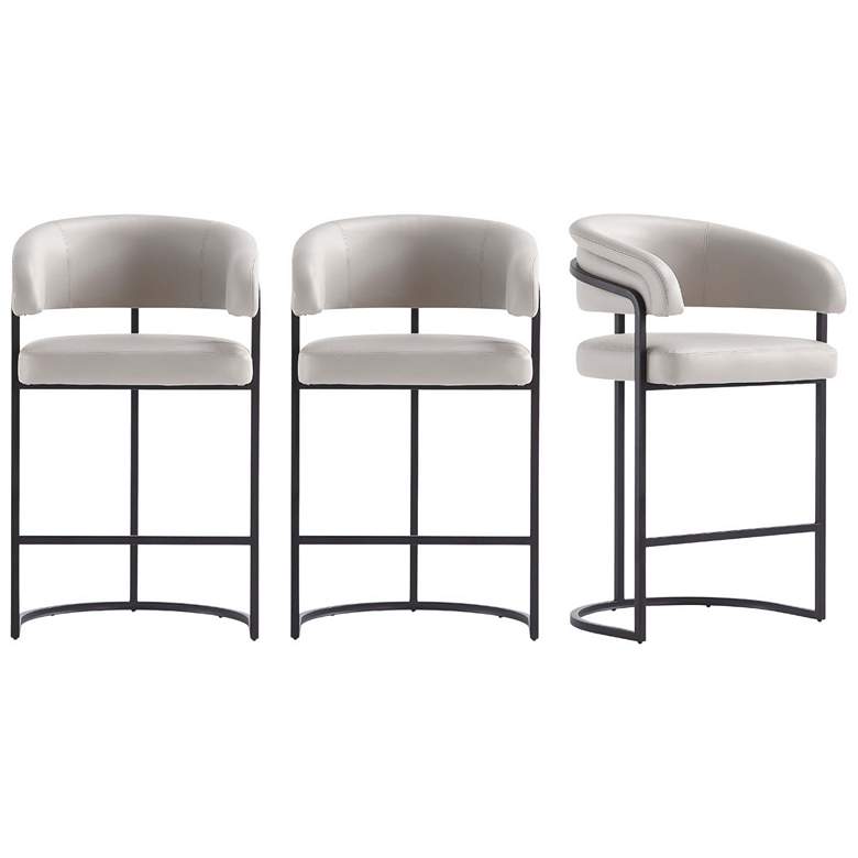 Image 1 Augusta Leatherette Upholstered Counter Stool in Light Grey - Set of 3