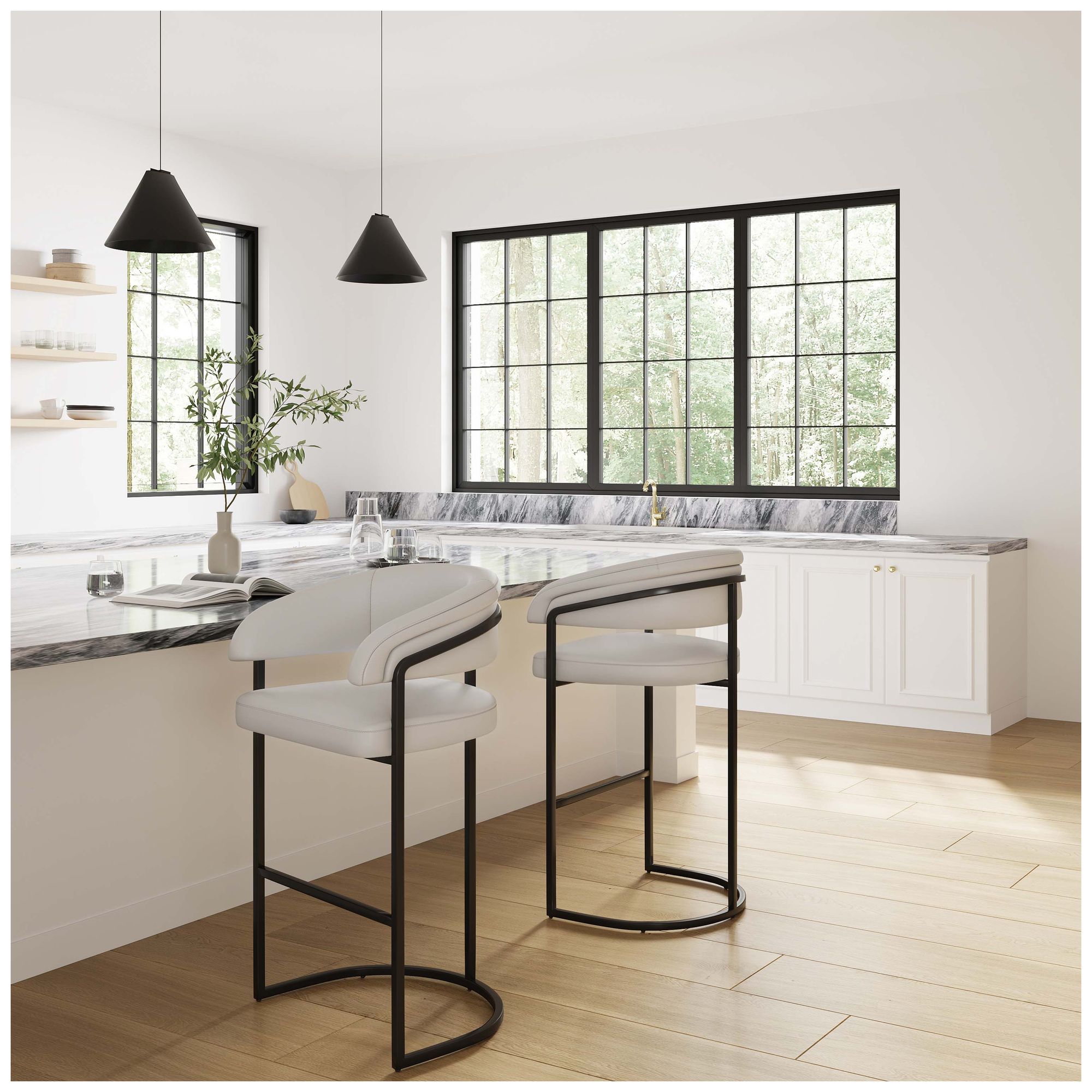 Image 2 Augusta Modern Leatherette Upholstered Barstool in Light Grey - Set of 2 more views