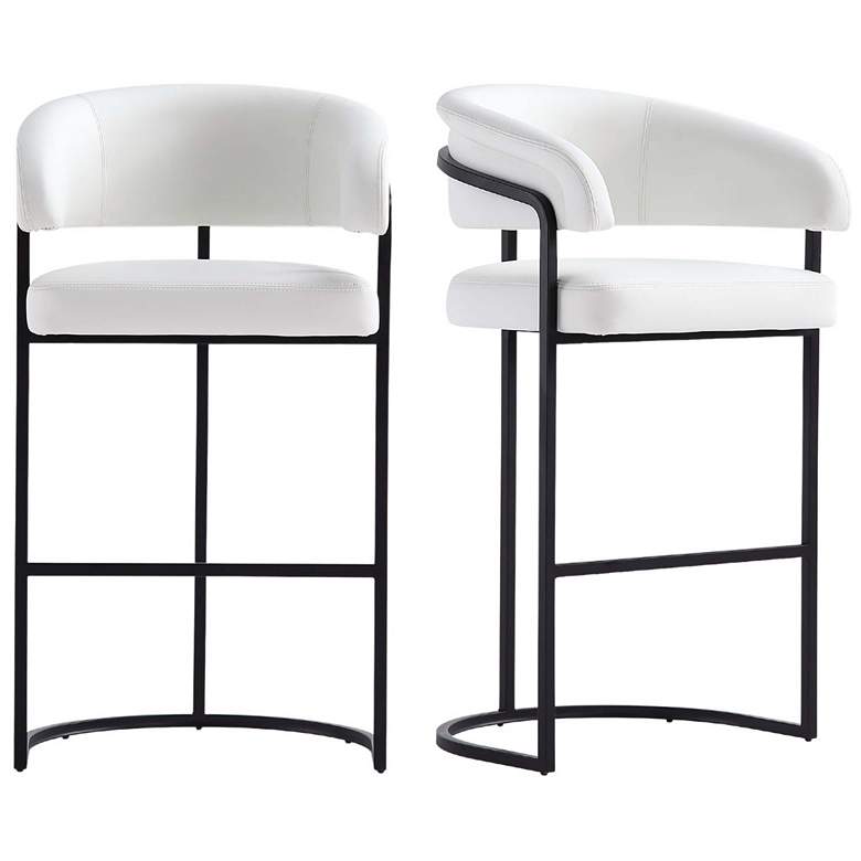 Image 1 Augusta Modern Leatherette Upholstered Barstool in White - Set of 2