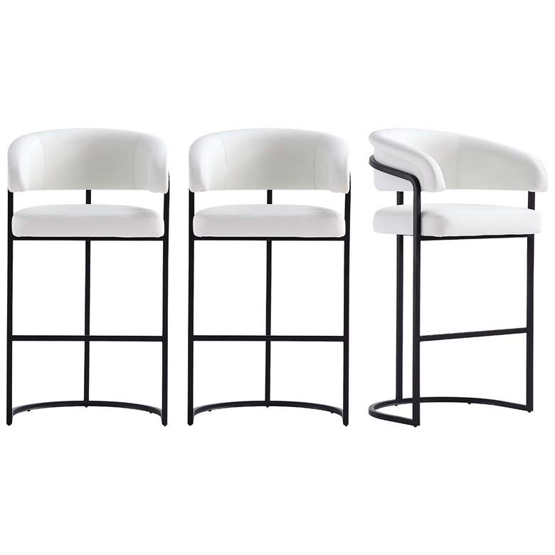 Image 1 Augusta Modern Leatherette Upholstered Barstool in White - Set of 3