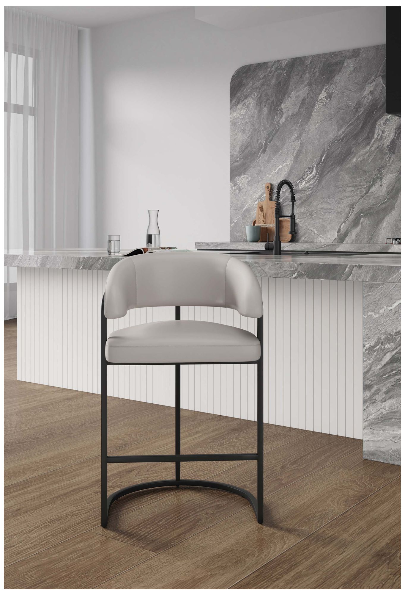 Image 2 Augusta Modern Leatherette Upholstered Counter Stool in Light Grey more views