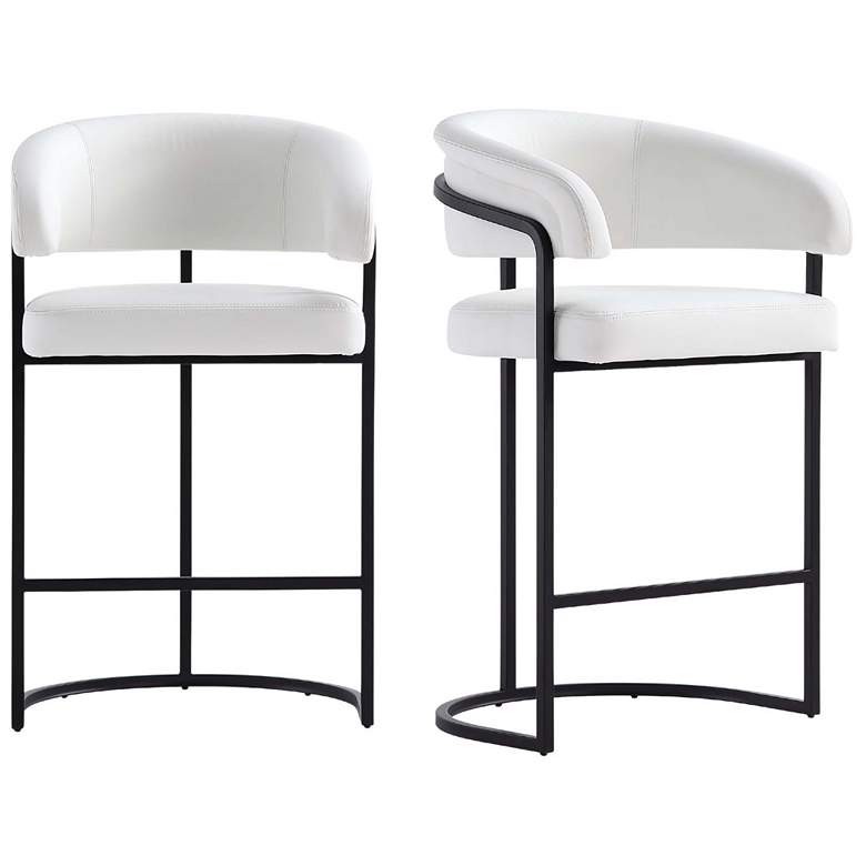Image 1 Augusta Modern Leatherette Upholstered Counter Stool in White - Set of 2
