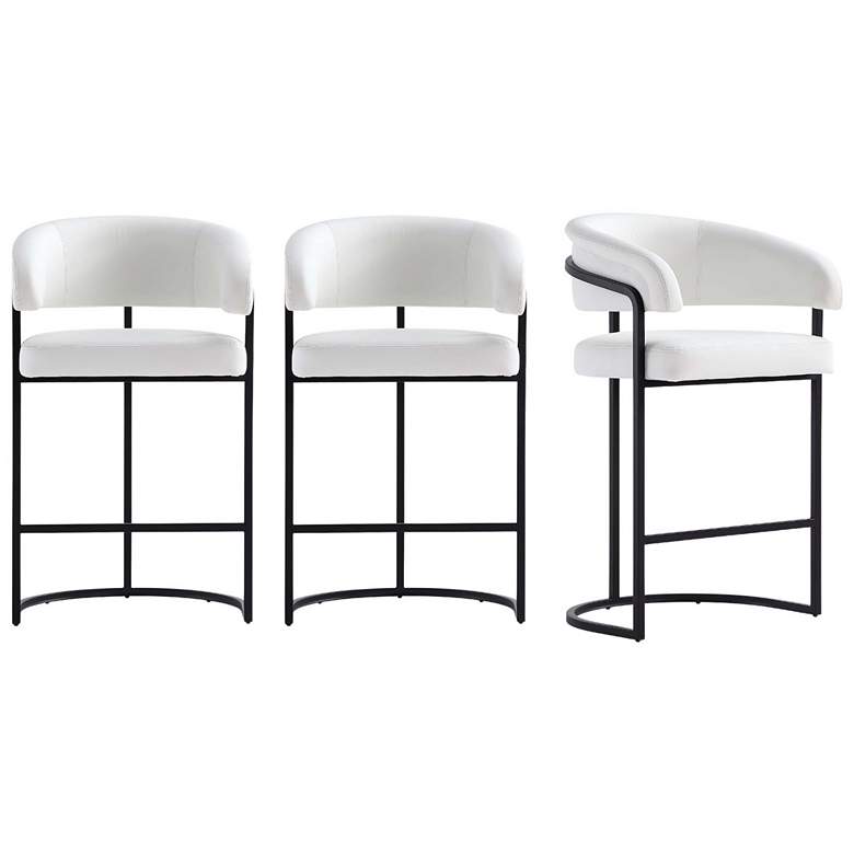 Image 1 Augusta Modern Leatherette Upholstered Counter Stool in White - Set of 3