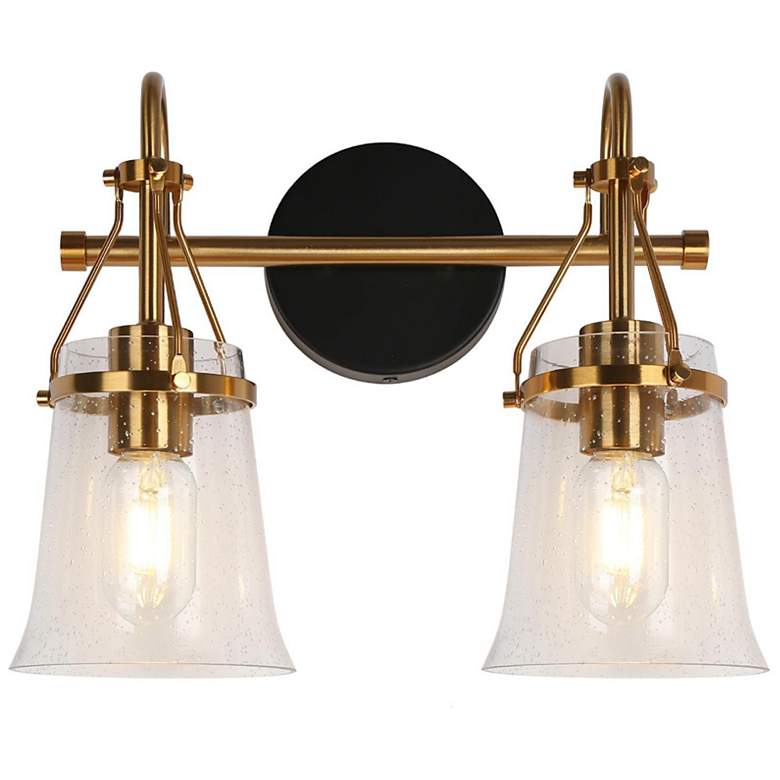 Image 2 Auisre 12" High Black and Brass 2-Light Wall Sconce