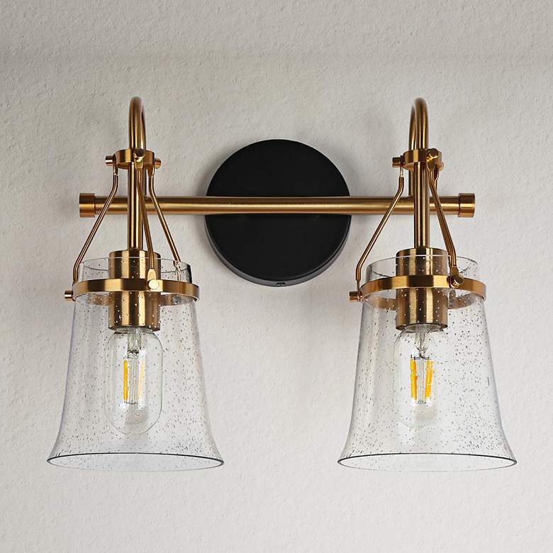 Image 1 Auisre 12" High Black and Brass 2-Light Wall Sconce
