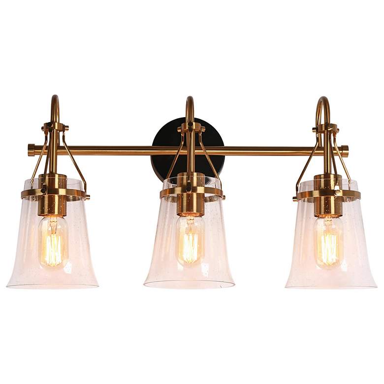 Image 1 Auisre 22" Wide Matte Black and Brass 3-Light Bath Light