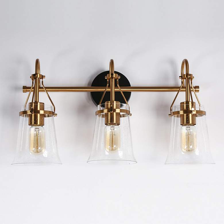 Image 5 Auisre 22" Wide Matte Black and Brass 3-Light Bath Light more views