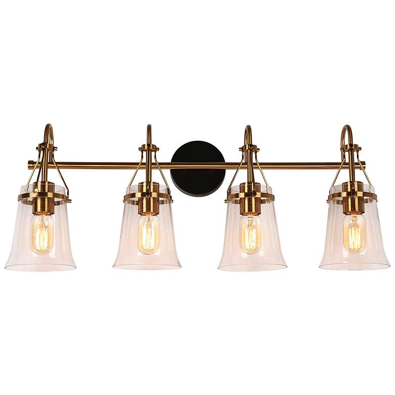 Image 1 Auisre 30 inch Wide Black and Brass 4-Light Vanity Bath Light