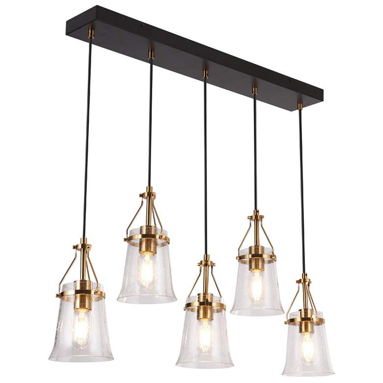 Image 1 Auisre 5-Light Gold Linear Glass Shade Chandelier