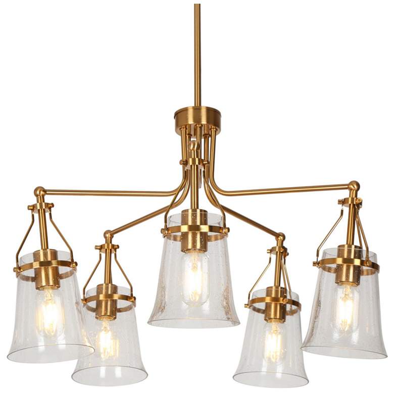 Image 1 Auisre 5-Light Gold Wheel Glass Shade Chandelier