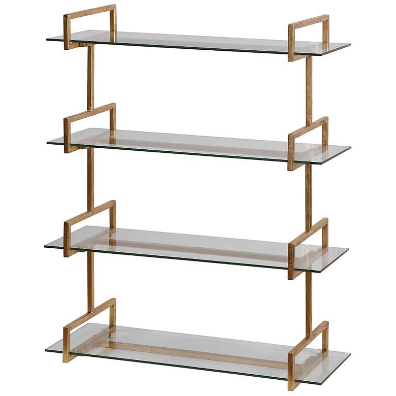 Image 2 Auley 31 1/2" Wide Antique Gold Leaf 4-Shelf Wall Shelf