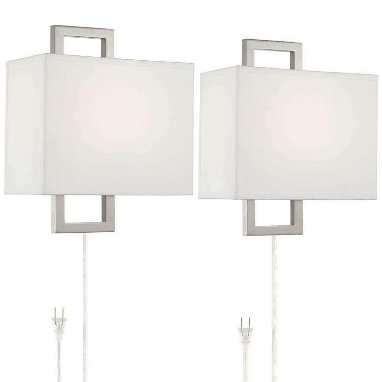 Aundria Brushed Nickel Modern Plug-In Wall Lamps Set of 2