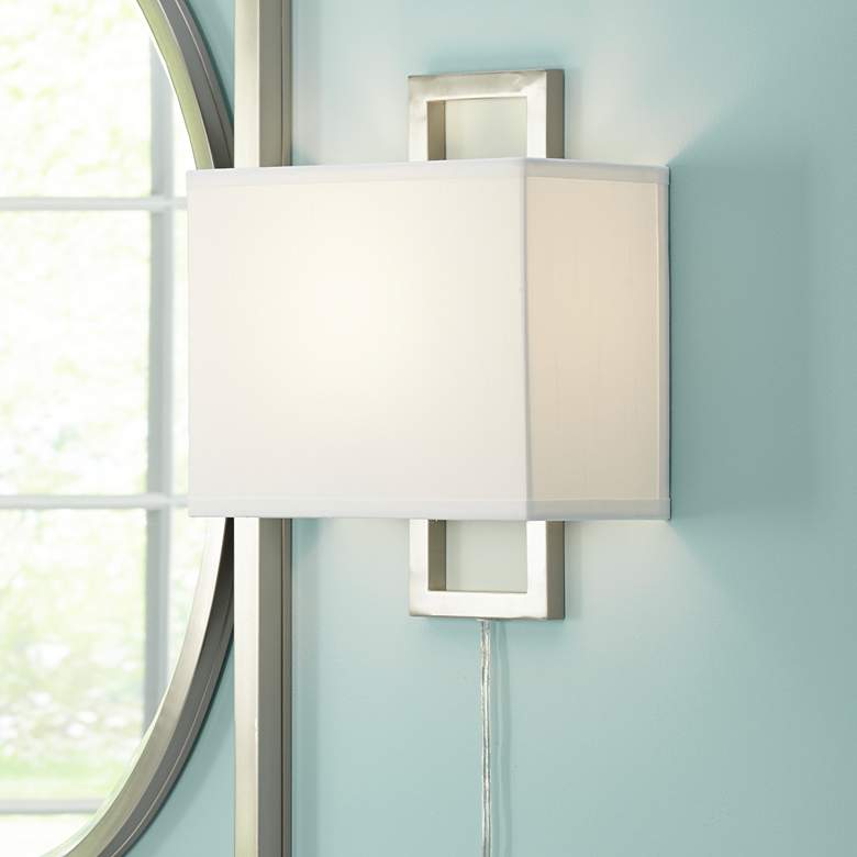 Aundria Brushed Nickel Modern Plug-In Wall Lamps Set of 2 more views