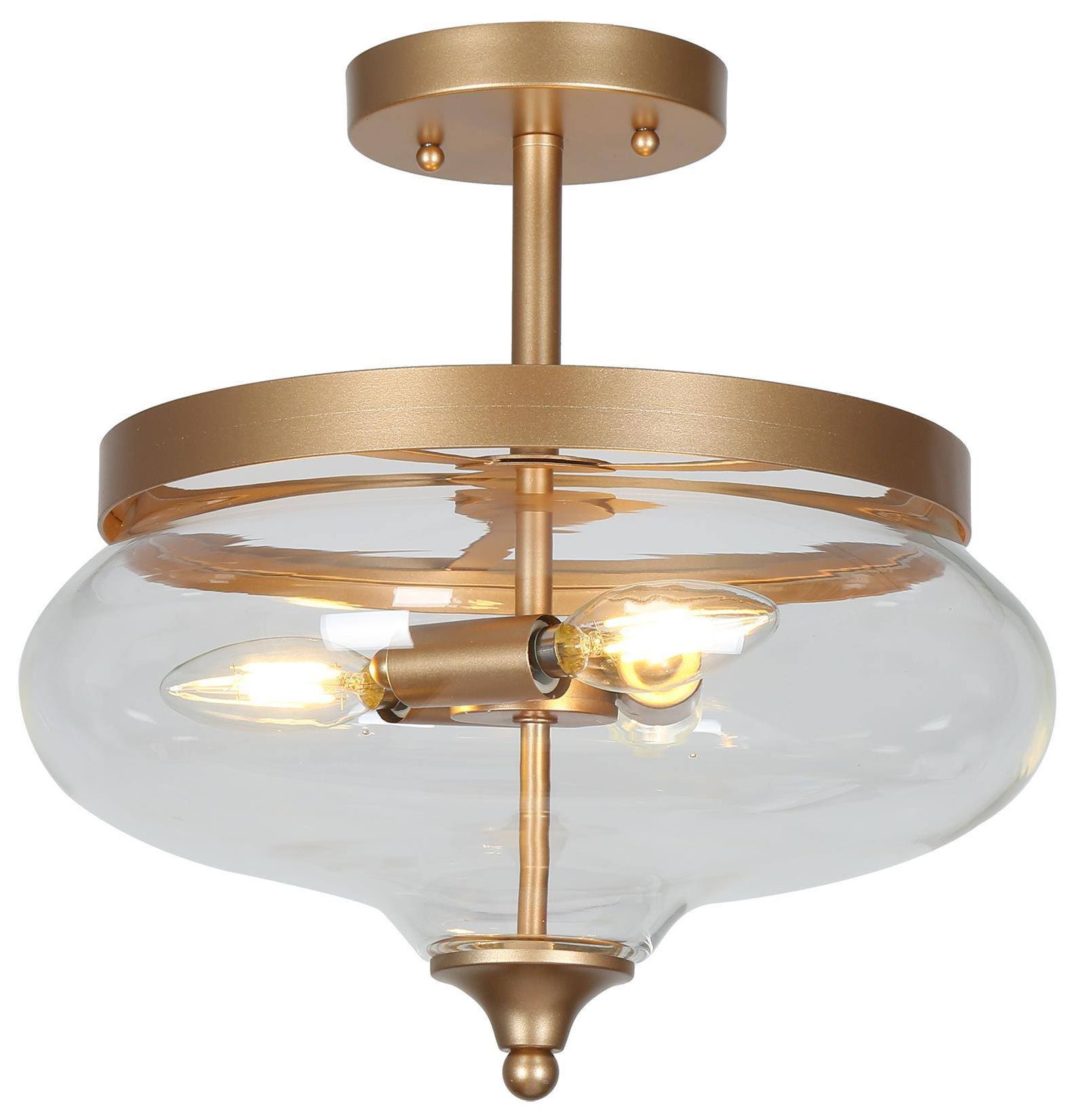 Aura 12.6"W Gold 3-Light Drum Glass Urn Semi-flush Mount