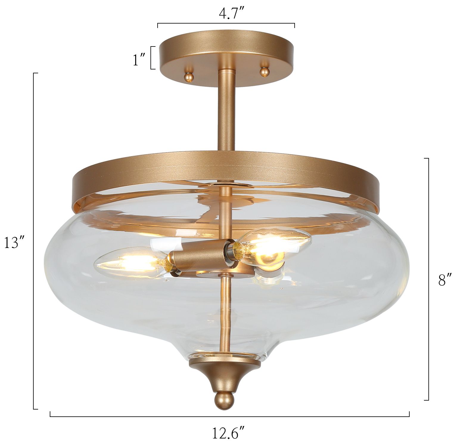 Image 2 Aura 12.6"W Gold 3-Light Drum Glass Urn Semi-flush Mount more views