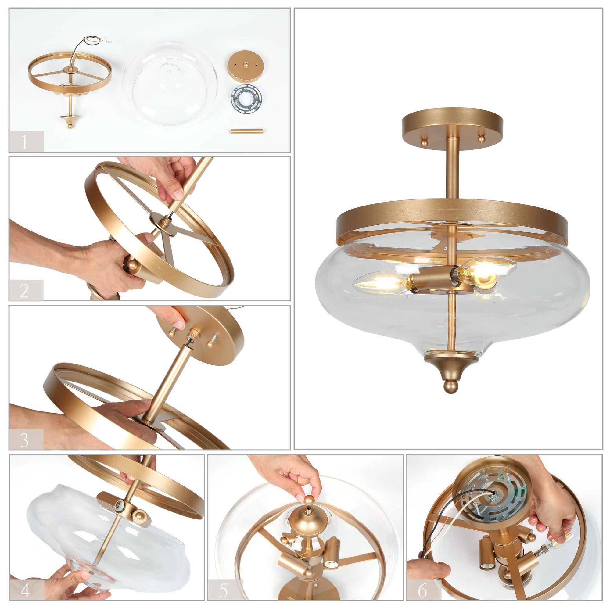Image 5 Aura 12.6"W Gold 3-Light Drum Glass Urn Semi-flush Mount more views