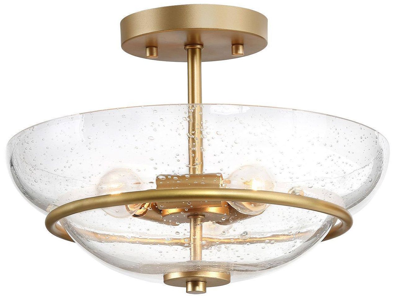 Thumbnail1 of Aura 12"W 3-Light Gold Drum Seeded Glass Semi-Flush Mount