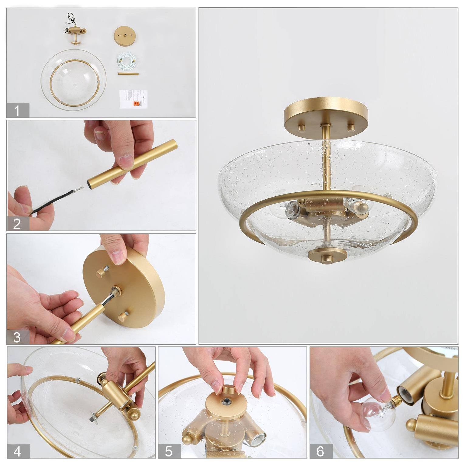 Aura 12"W 3-Light Gold Drum Seeded Glass Semi-Flush Mount