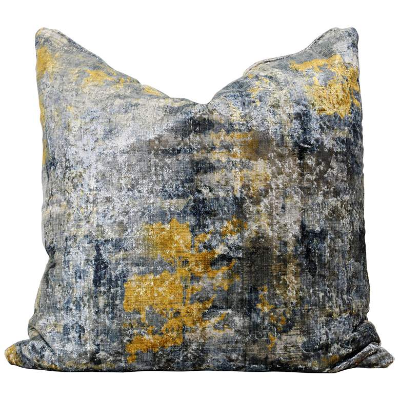 Image 1 Aura 24 inch x 24 inch Blue Down Feather Pillow With Yellow Accent