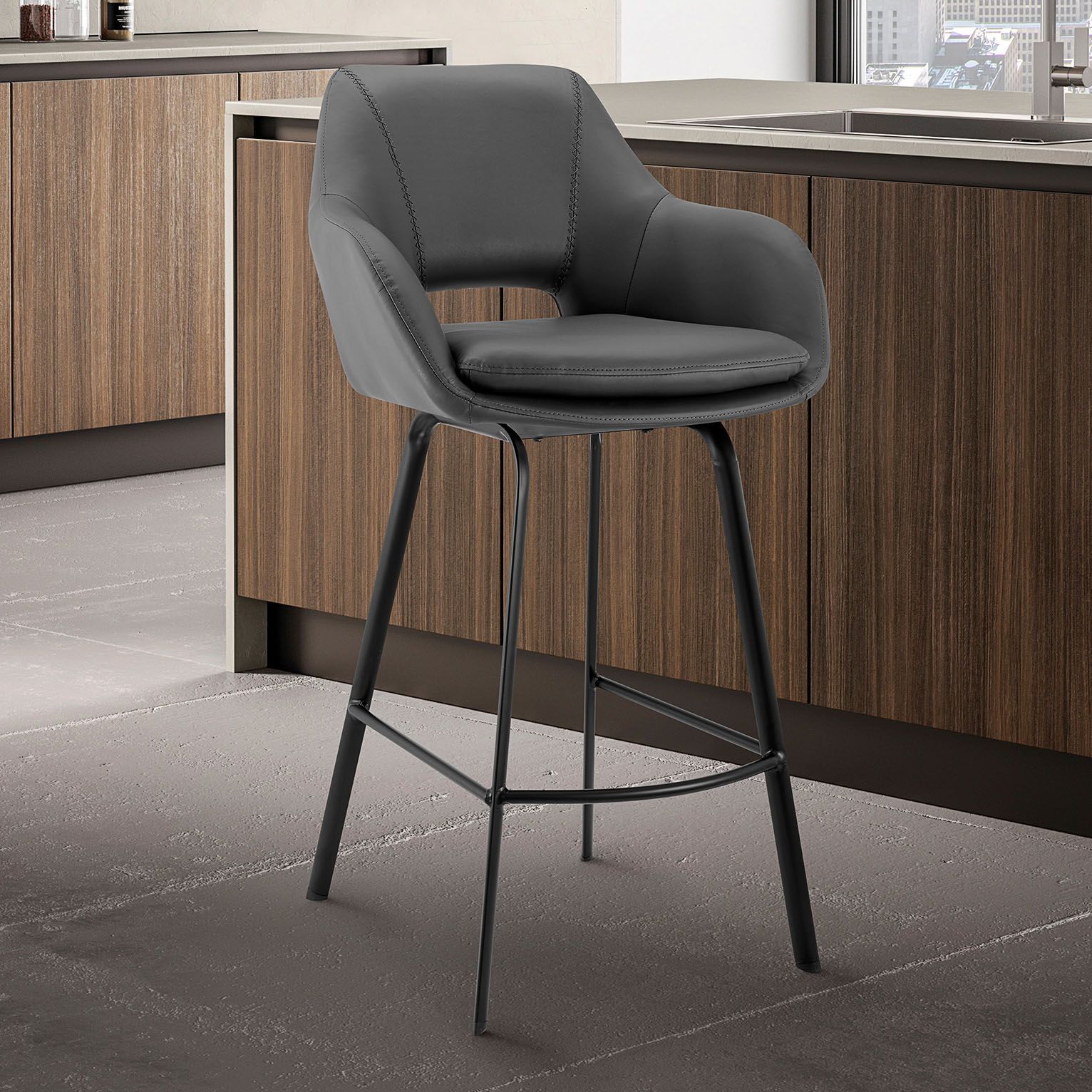 Grey pu best sale leather bar stool