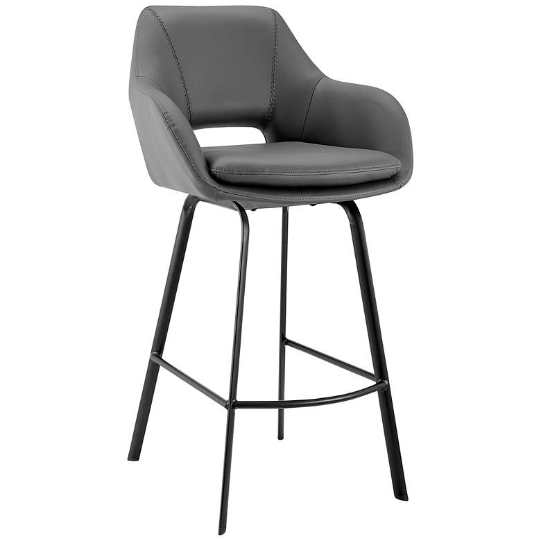 Image 2 Aura 26 inch Gray Faux Leather with Black Base Counter Stool