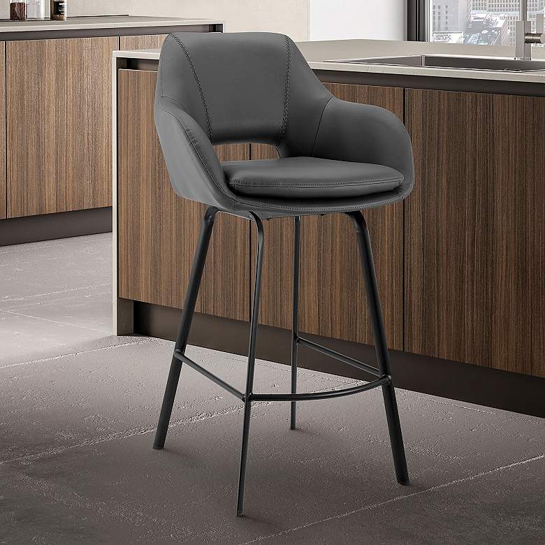 Image 1 Aura 26 inch Gray Faux Leather with Black Base Counter Stool