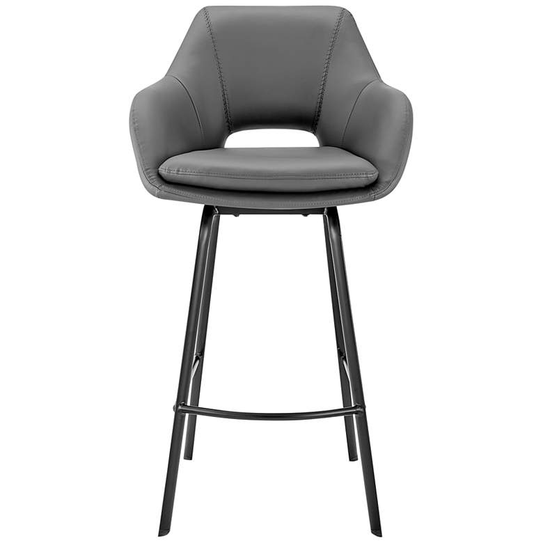 Image 7 Aura 30 inch Gray Faux Leather and Black Metal Swivel Bar Stool more views