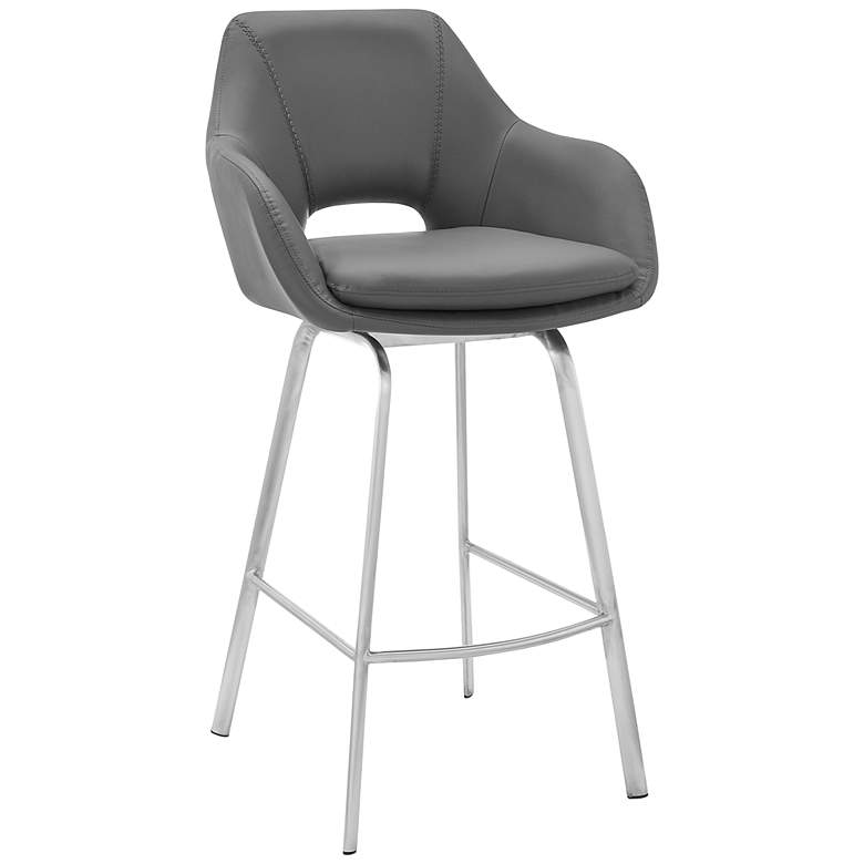 Image 1 Aura 30 inch Gray Faux Leather Brushed Steel Swivel Bar Stool