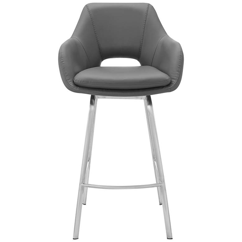 Image 2 Aura 30 inch Gray Faux Leather Brushed Steel Swivel Bar Stool more views