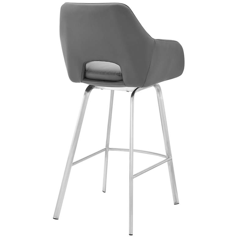 Image 3 Aura 30 inch Gray Faux Leather Brushed Steel Swivel Bar Stool more views