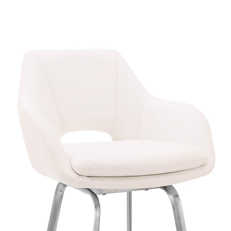 Image 3 Aura 30 inch White Faux Leather Brushed Steel Swivel Bar Stool more views