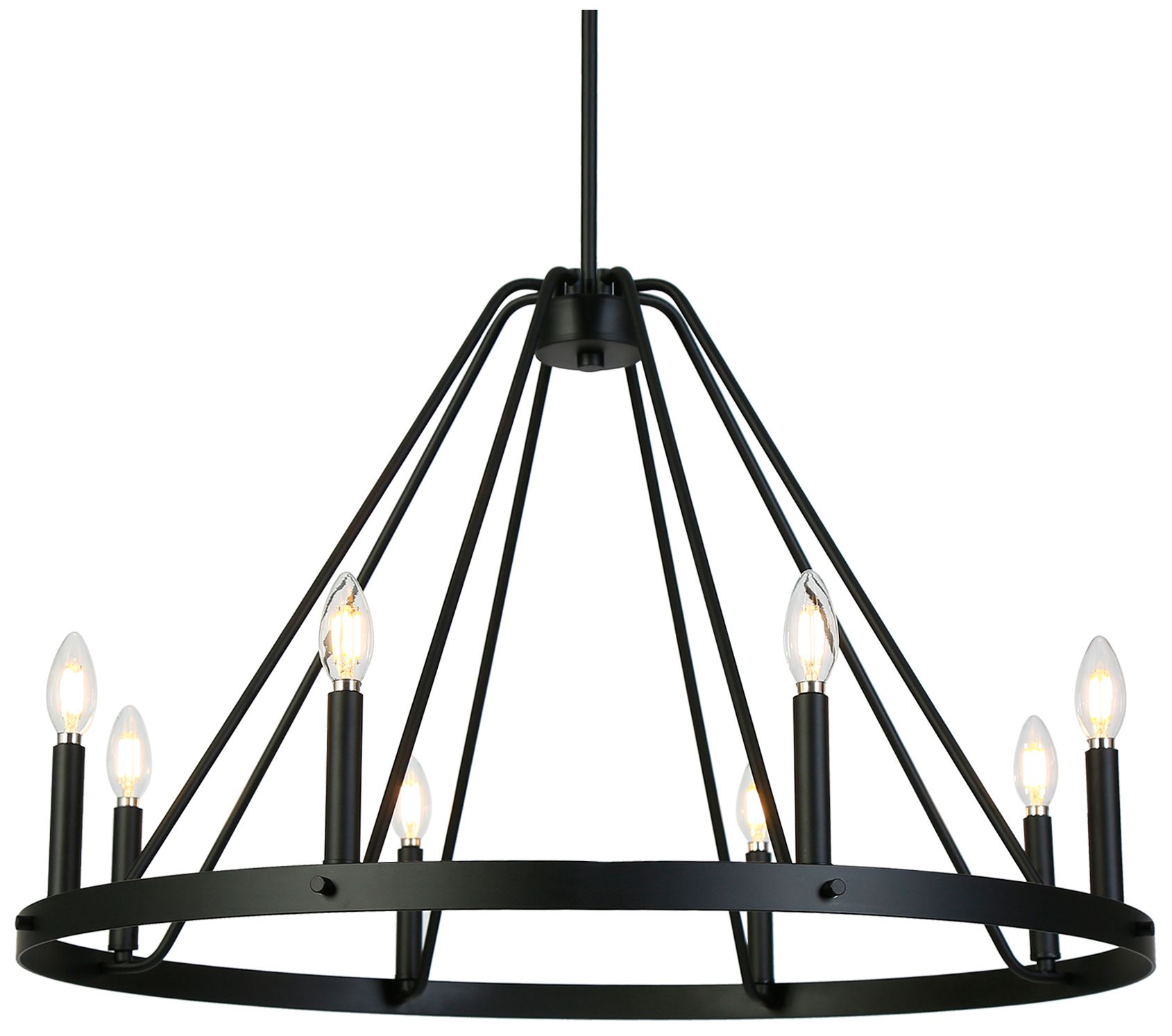 Aura 32 1/2" Wide Matte Black 8-Light Wagon Wheel Chandelier