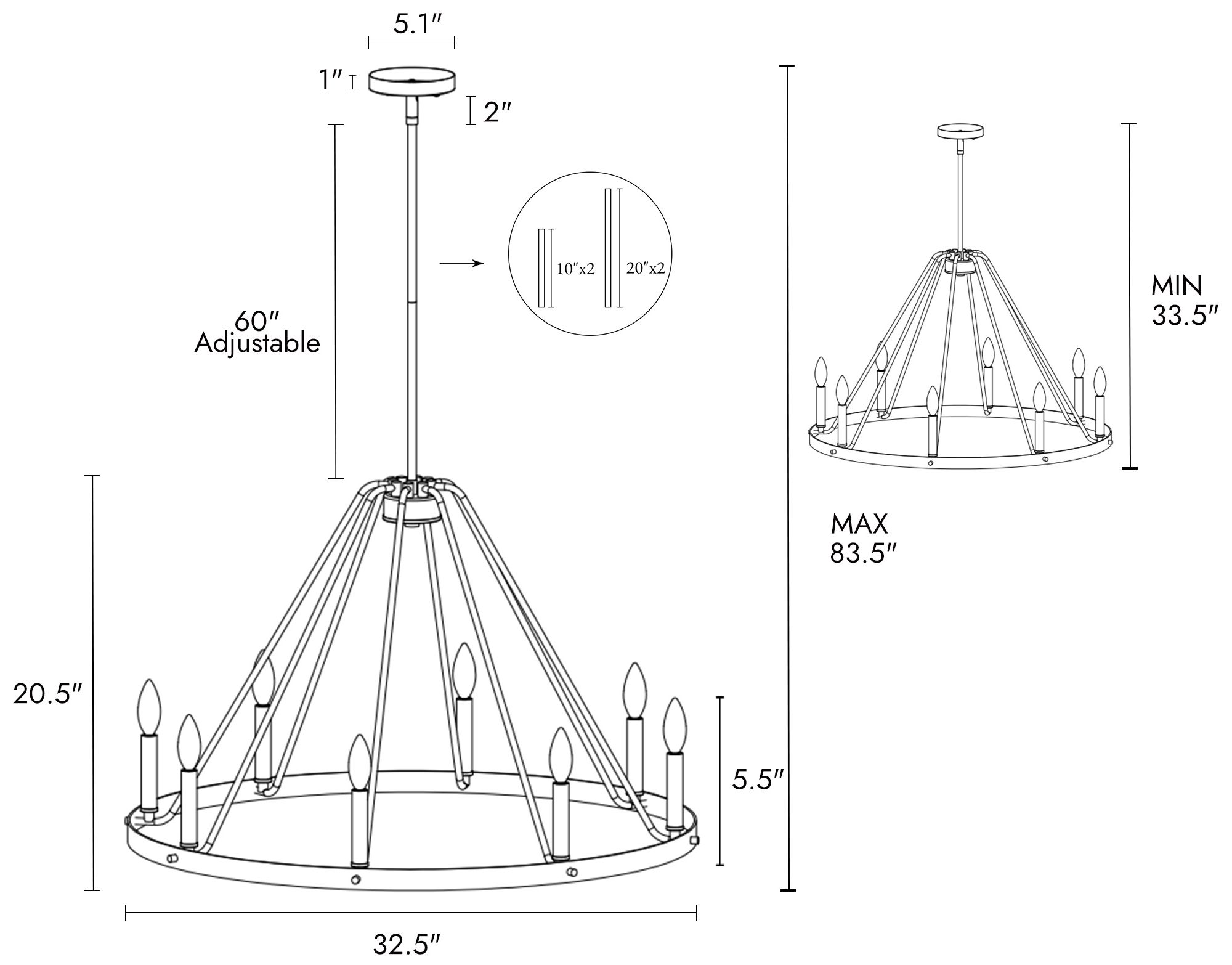 Image 2 Aura 32 1/2" Wide Matte Black 8-Light Wagon Wheel Chandelier more views